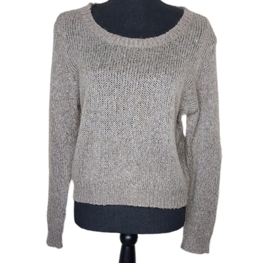 Divided Women M Taupe 12% Wool Cropped Boxy Soft Basic Minimalist Sweater